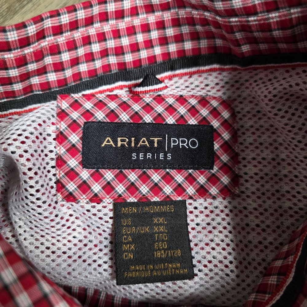 Ariat Mens XXL Porter LS Shirt Red White Gingham Pro Series Button Down 10047166 - Picture 5 of 9